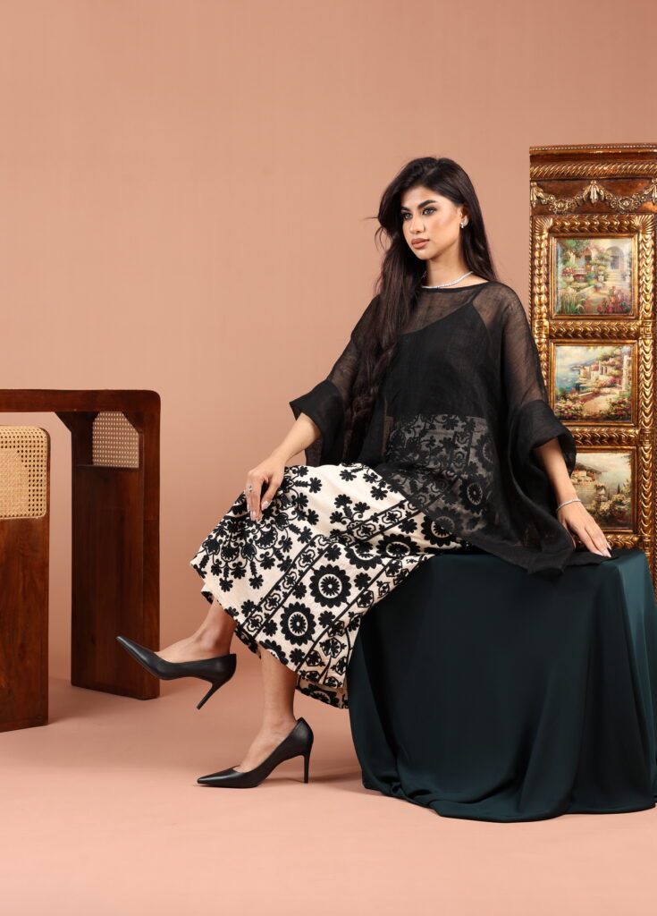 Black And White Linen Skirt Set