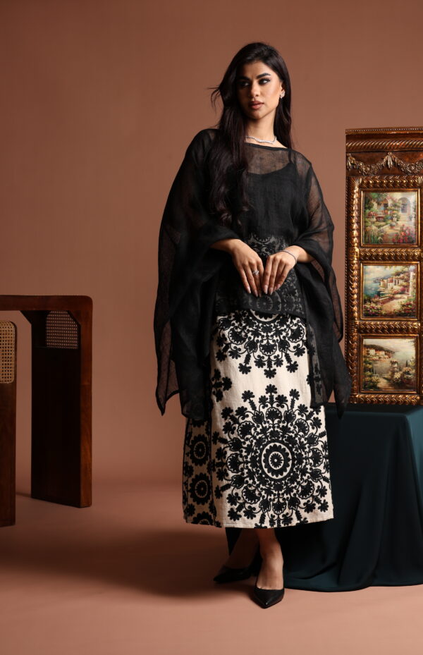 Black And White Linen Skirt Set