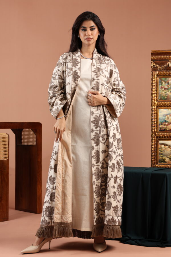 Taupe Embroidered Linen Cardigan Dress