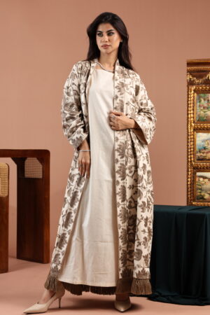 Taupe Embroidered Linen Cardigan Dress - Image 4