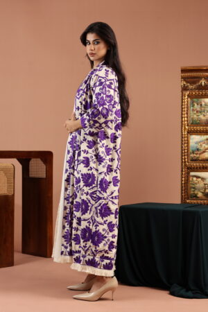 Purple Embroidered Linen Cardigan Dress