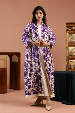 Purple Embroidered Linen Cardigan Dress - Image 4
