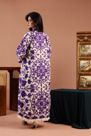 Purple Embroidered Linen Cardigan Dress - Image 2