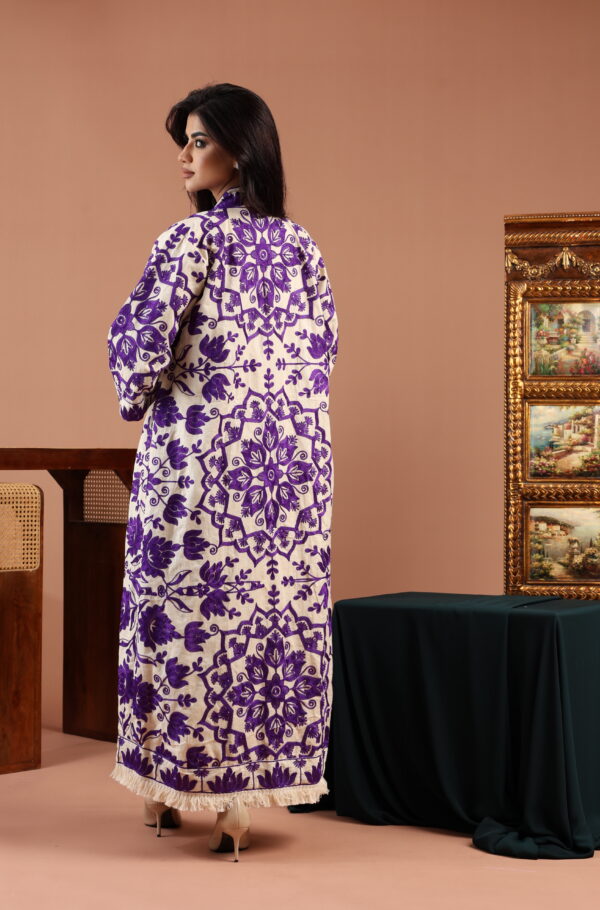 Purple Embroidered Linen Cardigan Dress