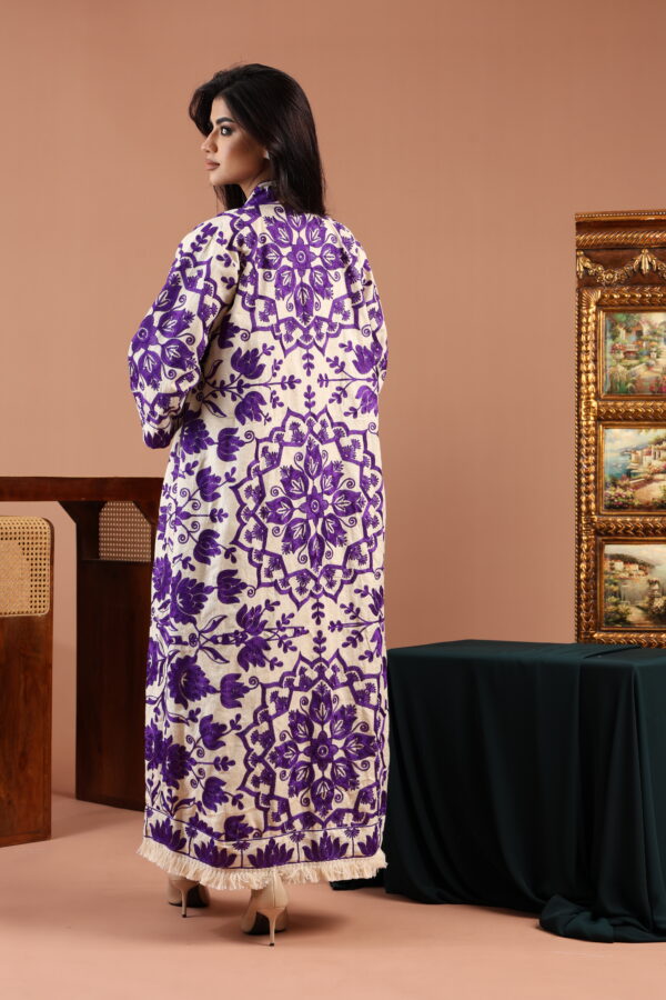 Purple Embroidered Linen Cardigan Dress