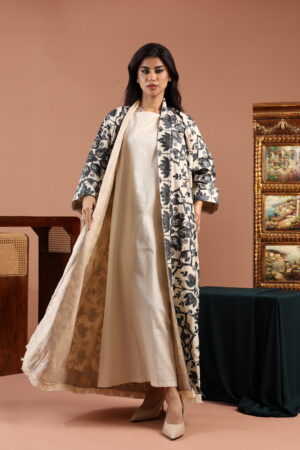 Grey Blue Embroidered Linen Cardigan Dress - Image 5