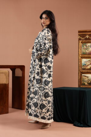 Grey Blue Embroidered Linen Cardigan Dress - Image 6