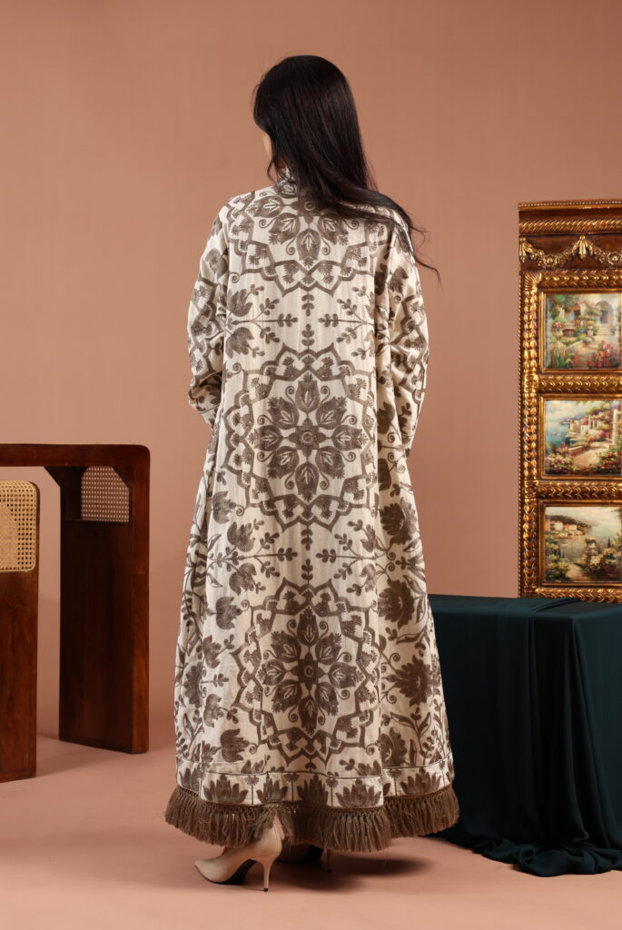 Taupe Embroidered Linen Cardigan Dress