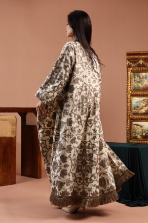 Taupe Embroidered Linen Cardigan Dress - Image 3