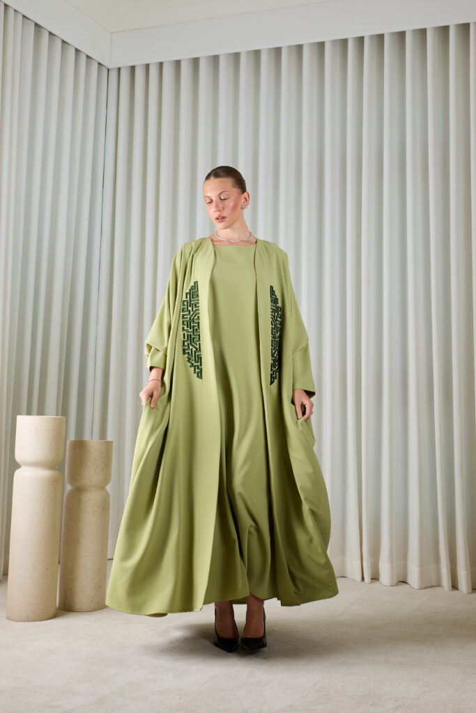 Sage Green Geometric Abaya Sets