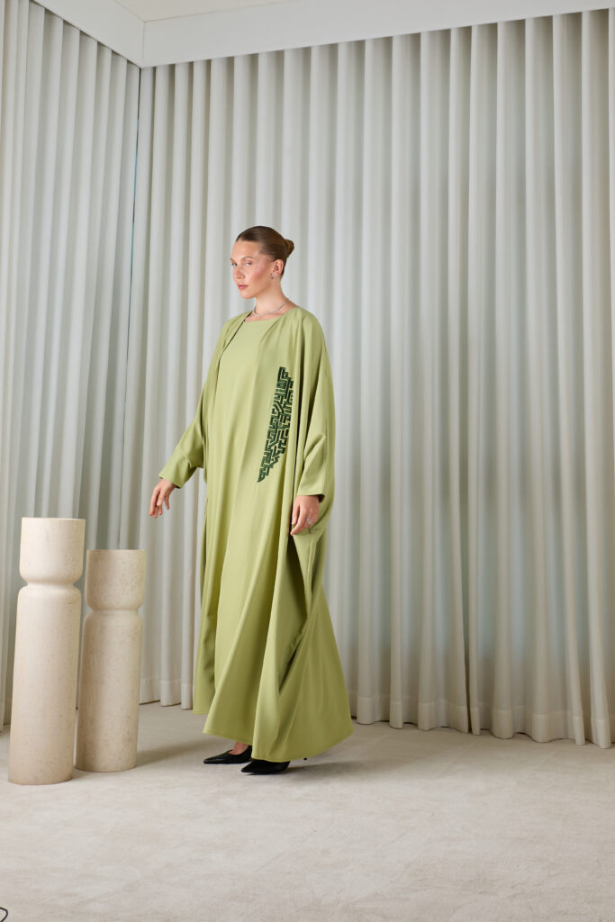 Sage Green Geometric Abaya Sets