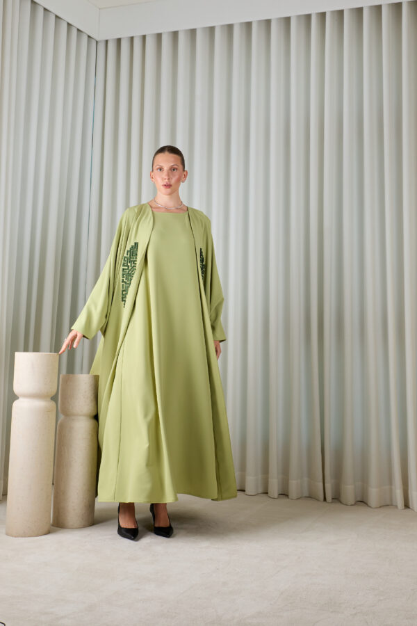 Sage Green Geometric Abaya Sets