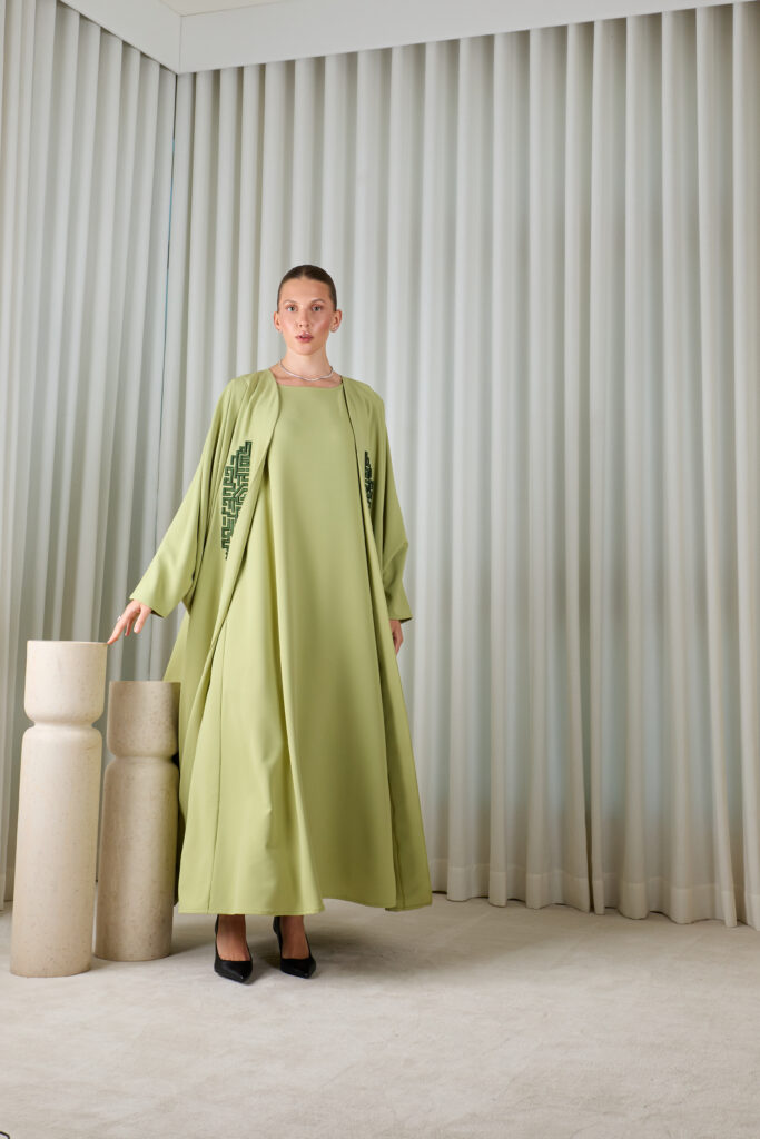 Sage Green Geometric Abaya Sets