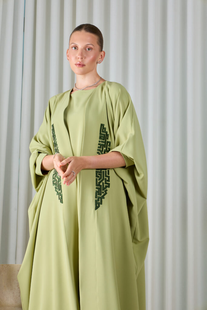 Sage Green Geometric Abaya Sets
