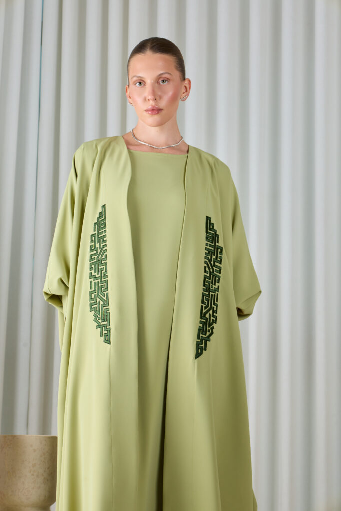 Sage Green Geometric Abaya Sets