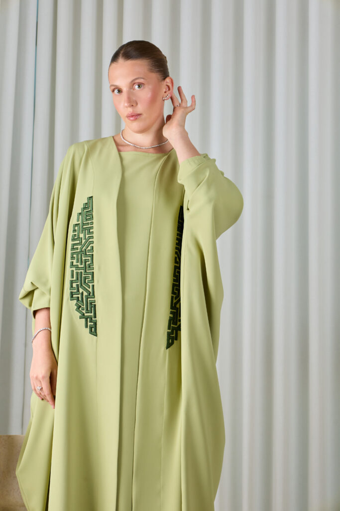 Sage Green Geometric Abaya Sets