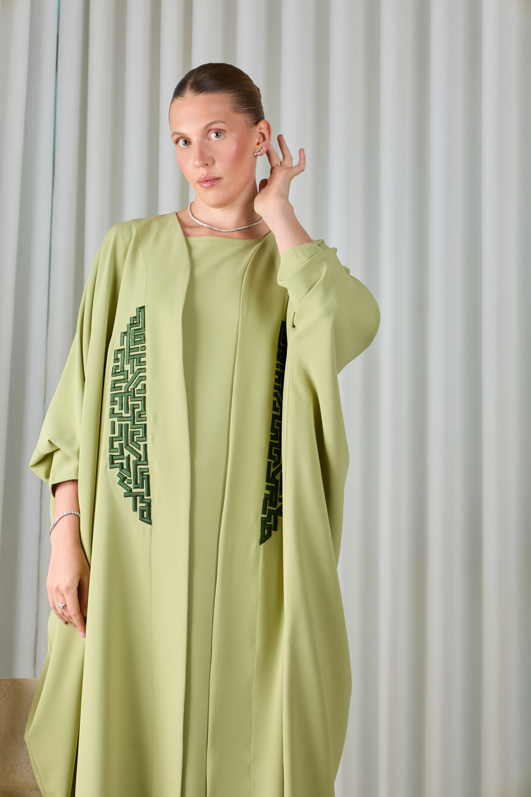 Sage Green Geometric Abaya Sets - Image 4