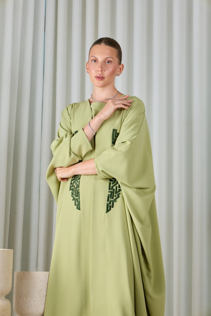 Sage Green Geometric Abaya Sets