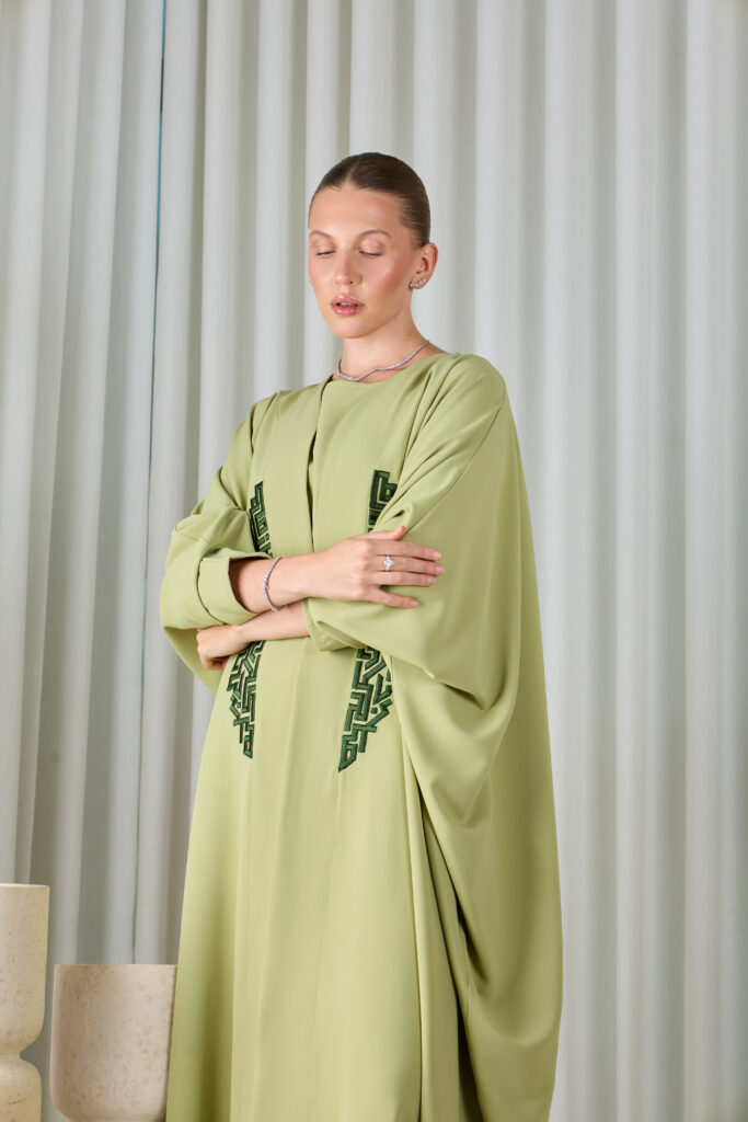 Sage Green Geometric Abaya Sets