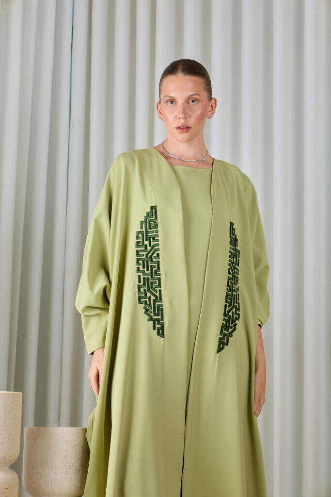 Sage Green Geometric Abaya Sets