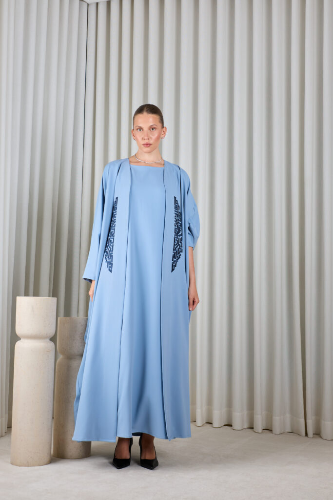 Mist Blue Geometric Abaya Sets