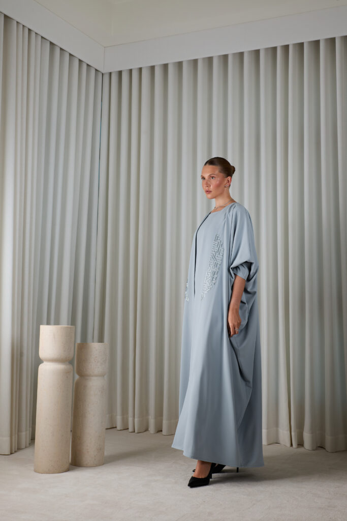 Powder Blue Geometric Abaya Set