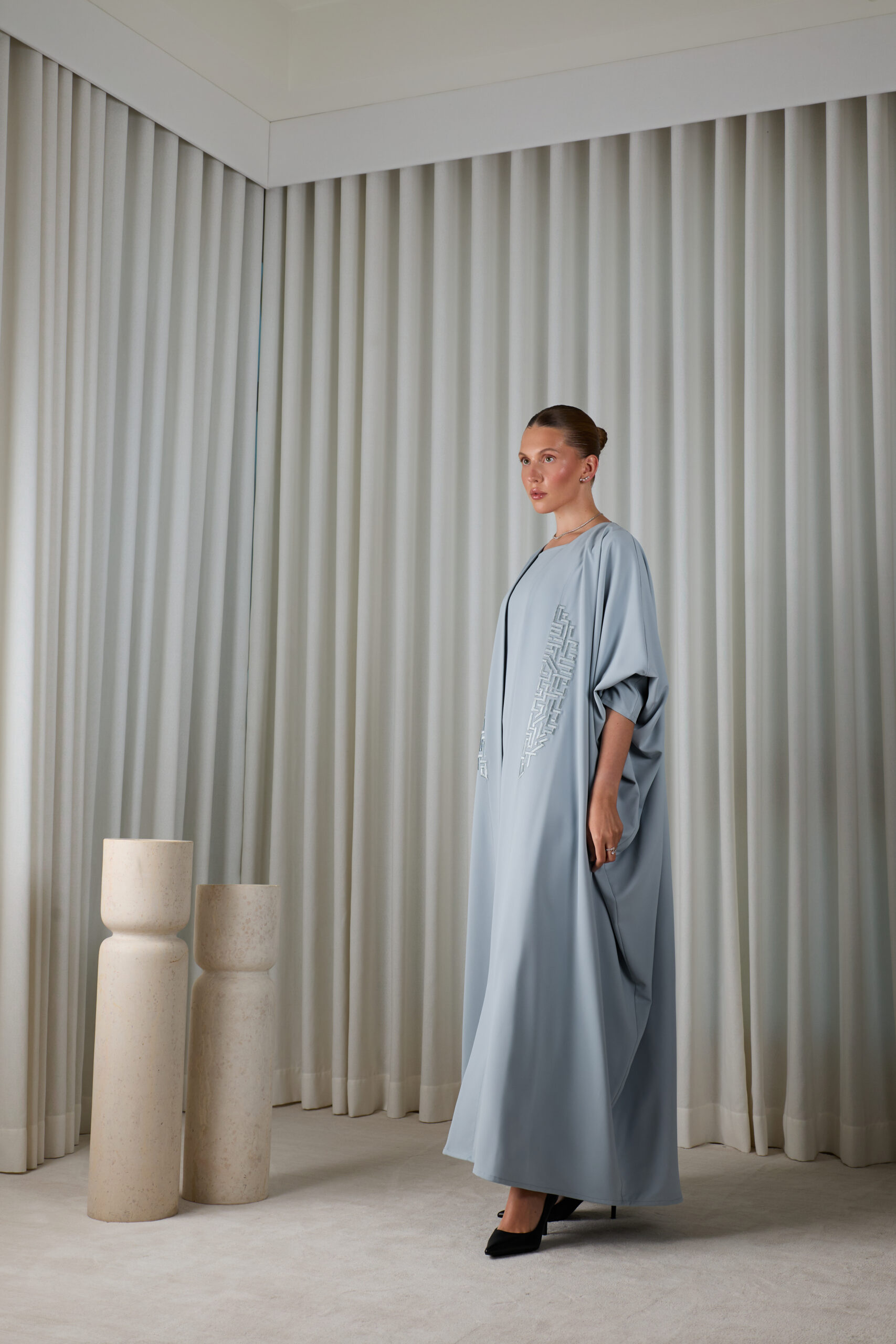 Powder Blue Geometric Abaya Set - Image 8