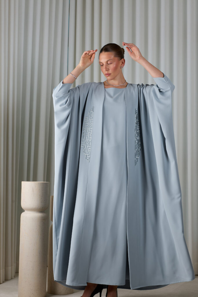 Powder Blue Geometric Abaya Set