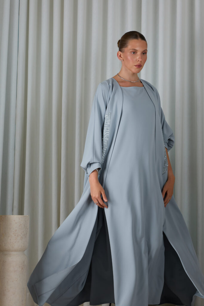 Powder Blue Geometric Abaya Set