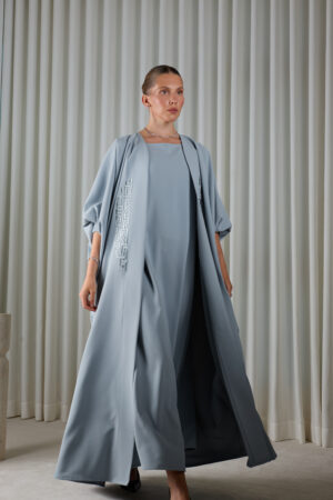 Powder Blue Geometric Abaya Set - Image 2