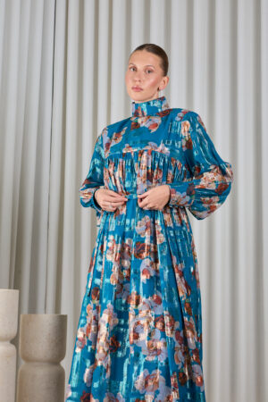 Metalic Floral Dress in Sapphire Blue - Image 5