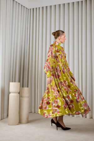 Metalic Floral Dress in Yellow - Image 8