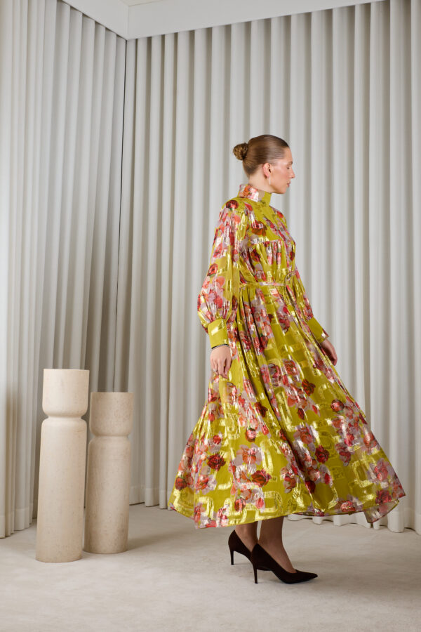 Metalic Floral Dress in Yellow