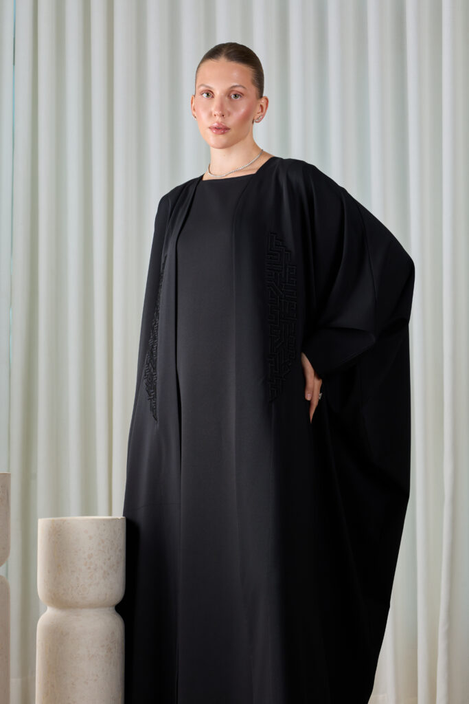 Noir Geometric Abaya Sets