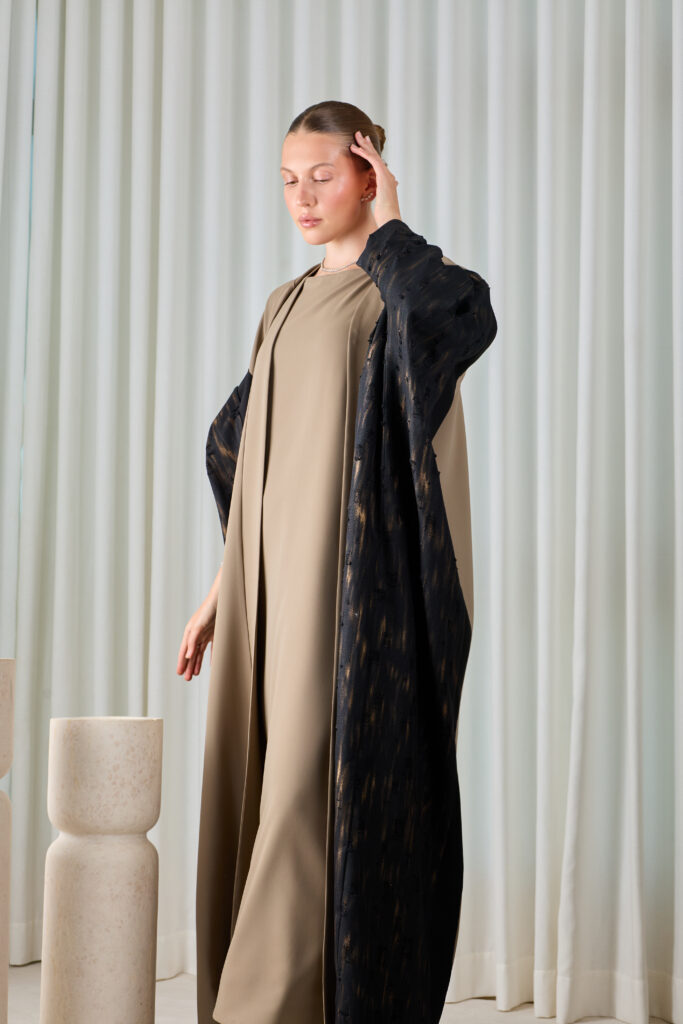 Taupe Noir Layered Abaya