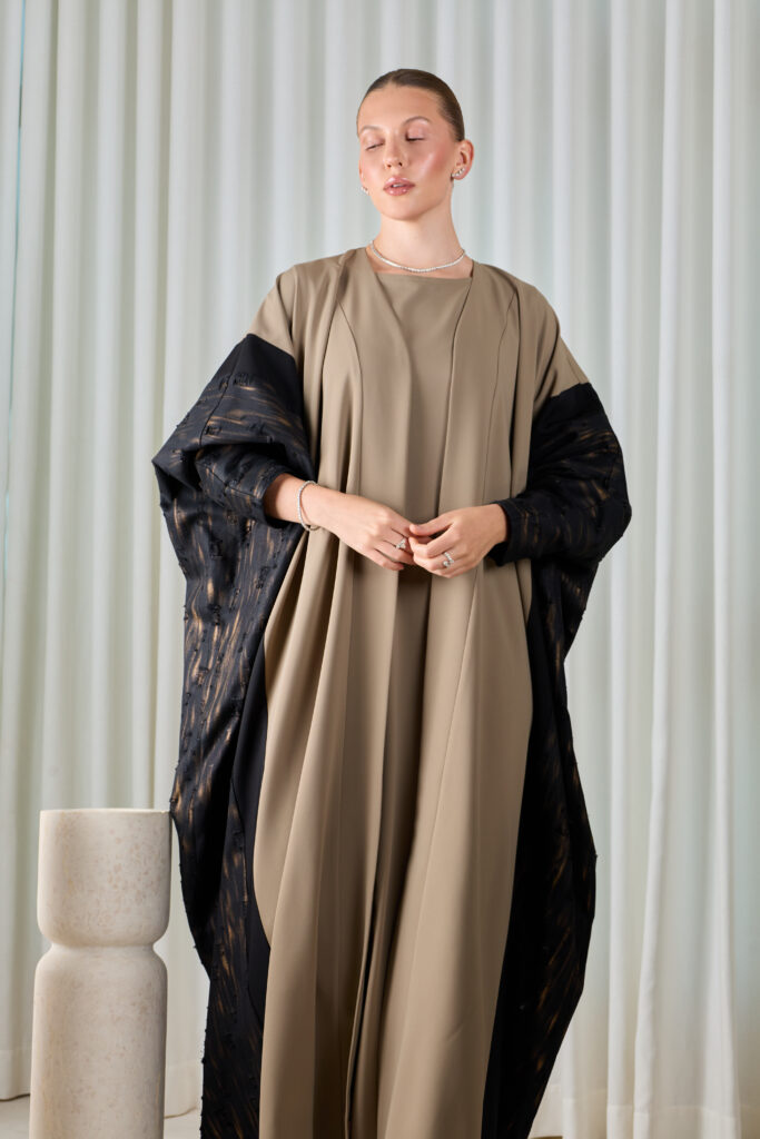 Taupe Noir Layered Abaya