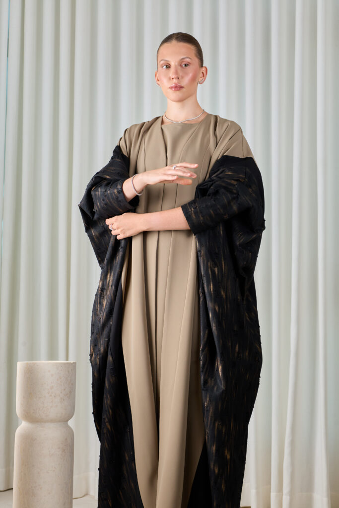 Taupe Noir Layered Abaya