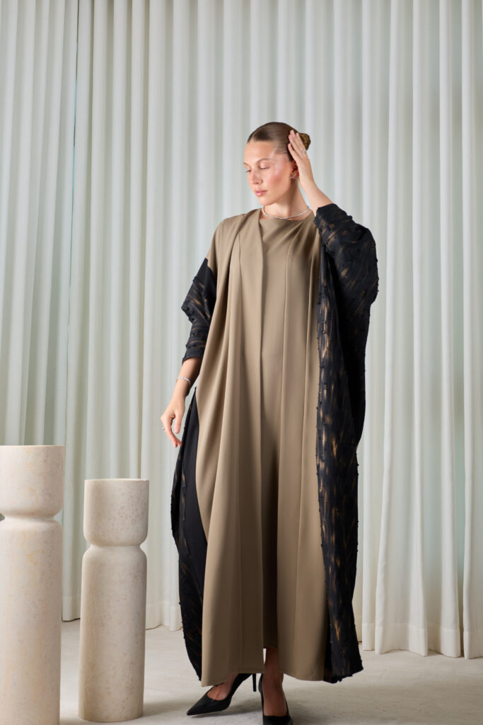 Taupe Noir Layered Abaya
