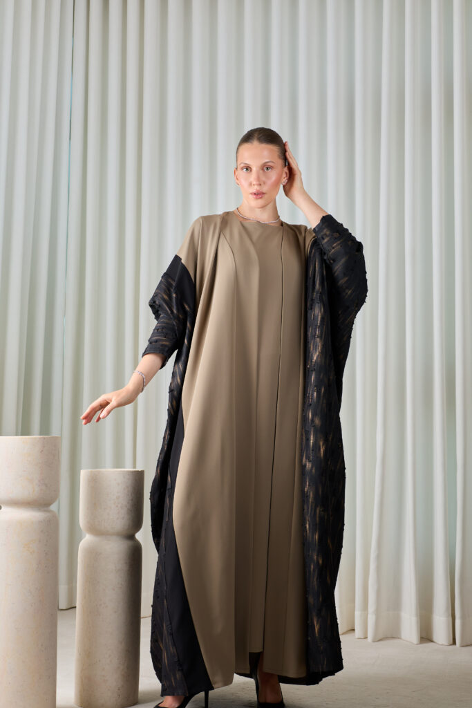 Taupe Noir Layered Abaya