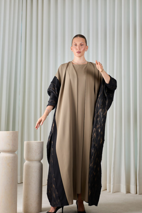 Taupe Noir Layered Abaya