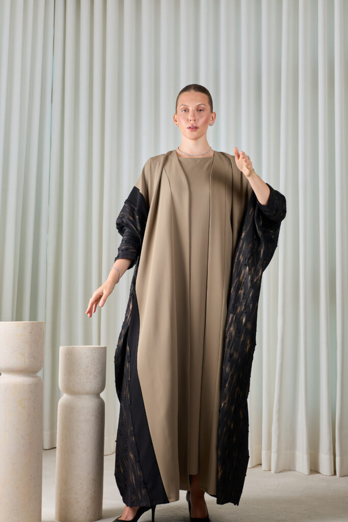 Taupe Noir Layered Abaya