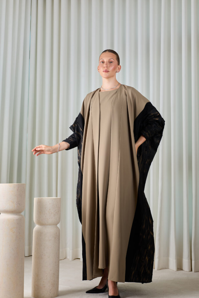 Taupe Noir Layered Abaya