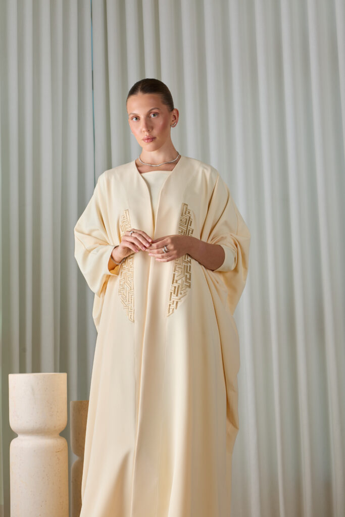 Cream Ivory Embroidered Abaya Set