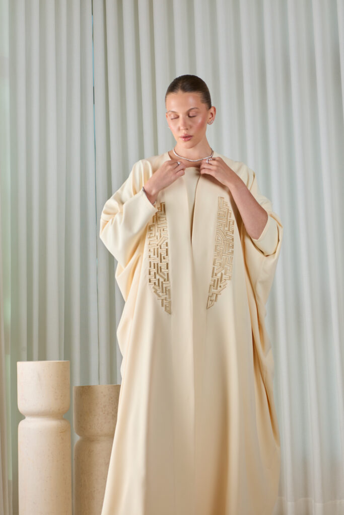 Cream Ivory Embroidered Abaya Set