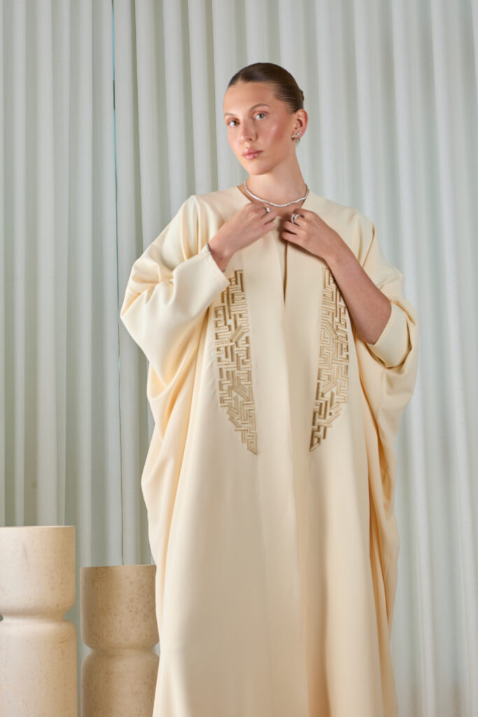 Cream Ivory Embroidered Abaya Set