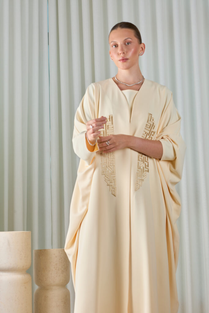 Cream Ivory Embroidered Abaya Set