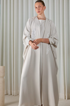 Pearl Grey Geometric Abaya Sets - Image 6