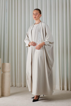 Pearl Grey Geometric Abaya Sets - Image 7