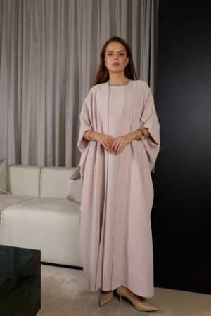 Light Blush Plain Abaya Set - Image 1
