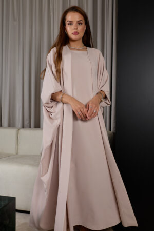 Light Blush Plain Abaya Set - Image 2